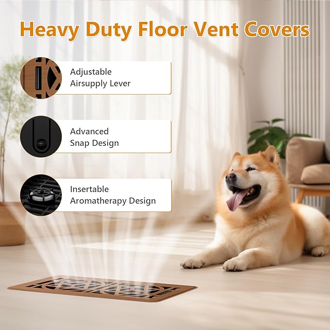 2 Pack Floor Vent Covers, Floor Register 4x10, Heavy Duty Walkable Steel Vent Cover, Adjustable Metal Decorative Vent Covers for Home Floor Ceiling or Sidewall Vent, Rust-Proof Finish (Red Oak Color)