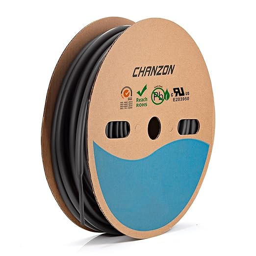 Chanzon 4:1 Ratio 5/16" (8mm) Heat Shrink Tubing - Marine Grade Waterproof Adhesive Lined - 80Ft Roll (25M Total Length) Black Polyolefin Sleeving Wrap Shrinking 4 to 1 Ratio 1pcs