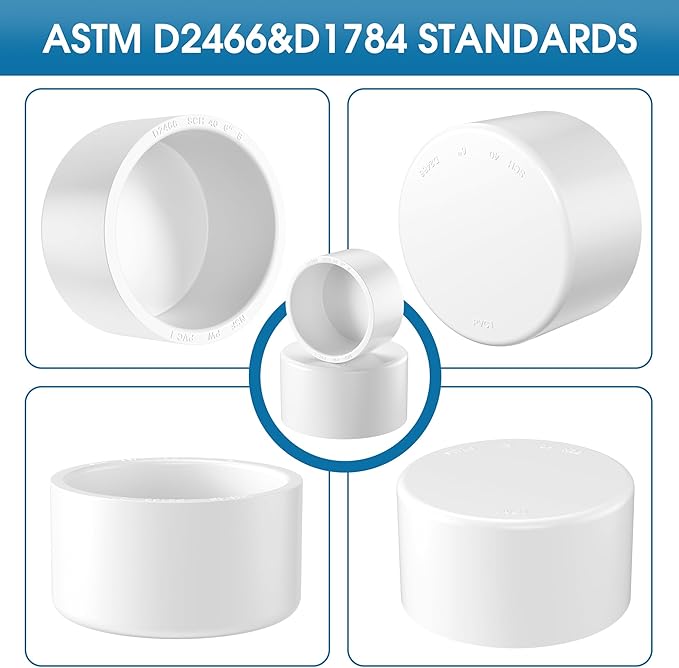 6" PVC Pipe End Cap Fitting, 2PCS SCH40 Furniture Grade PVC Pipe Plug Adapter, White Pipes Slip End Caps Sockets for Built Furniture DIY Garden Shelf