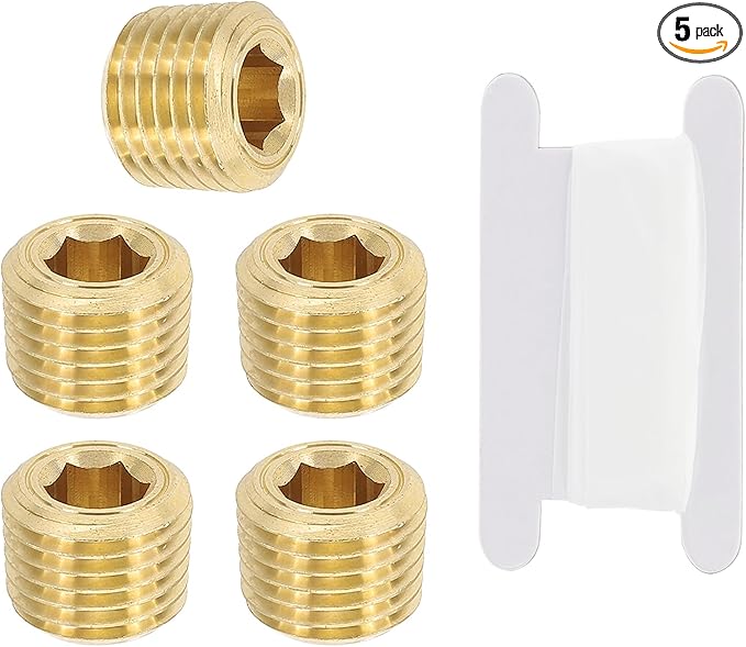 PATIKIL 1/4" NPT Male Pipe Plug Fitting, 5Pcs Brass Hex Counter Sunk Plug Brass Male Connector Socket for Closing the End of Pipe Industrial Machinery Fittings