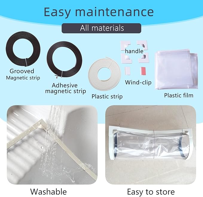 DIY Magnetic Window Insulation Kit 59"x61" Indoor Clear Film for Heat and Cold Winterizing Kit Cuttable Transparent Window Covering