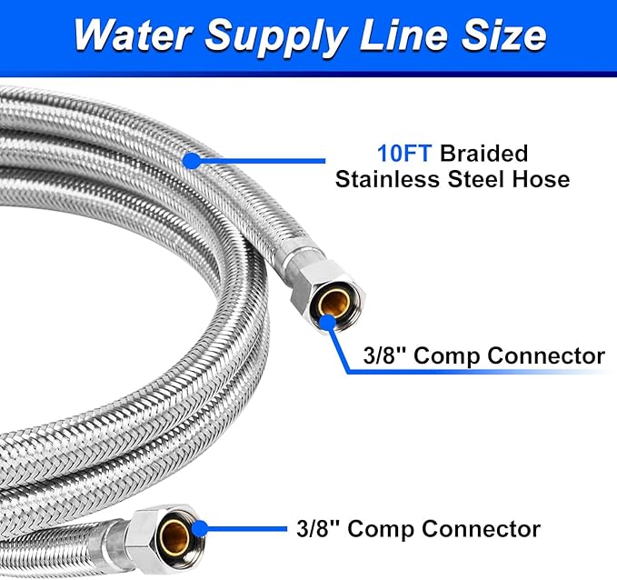 Dishwasher Installation Kit - 10 FT Stainless Steel Dishwasher Hose with 3/8" Compression Connections,Food Grade PEX Inner Tube Dishwasher Water Supply Line with Elbows,Adapters