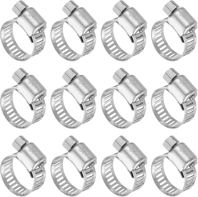 HARFINGTON 12 Pcs Hose Clamp 3/8"-5/8" (10-16mm) 304 Stainless Steel Adjustable Worm Gear Hose Clamp with Phillips Screw Assortment Kit for Fuel Line Pipe Plumbing Automotive Tube