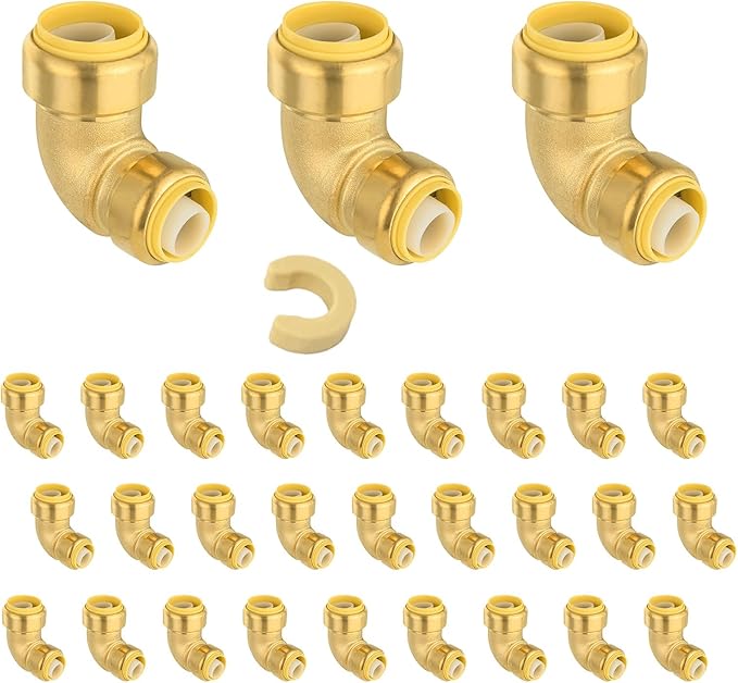 (Pack of 30) Niikappu 1 Inch x 3/4 Inch Reducing Elbow Brass Fitting, Push to Connect Plumbing Brass Fittings, PEX, Copper, CPVC, PE-RT Pipes