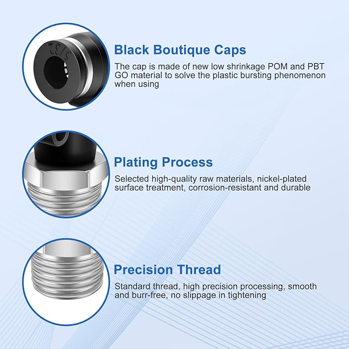 10 Pcs Push to Connect Fittings 5/32 Inch Tube OD x 1/4 Inch NPT Thread Pneumatic Male Elbow Quick Connect Air line fittings