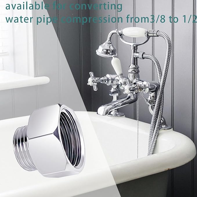 4 PCS Water Line Adapter, Pipe Fittings in 1/2" Female to 3/8" Male Reducer Adapter, Faucet Supply Hose Adapter, Compression Fitting for Kitchen Bathroom Faucet, Pipe Connector with Rubber Washer