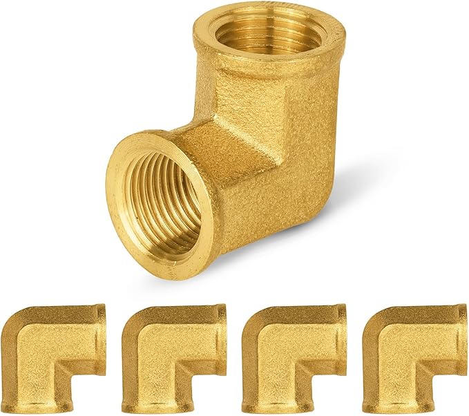 5-PCs HeSun Brass Pipe Fitting, 3/8" x 3/8" NPT Female 90-Degree Barstock Street Elbow