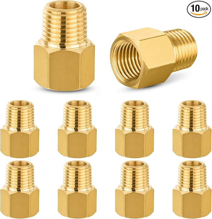10 PACK GUOFIS Brass Pipe Fittings - 3/8" Male NPT x 3/8" Female NPT Adapter to Alter Pipe Diameters(NPT017)