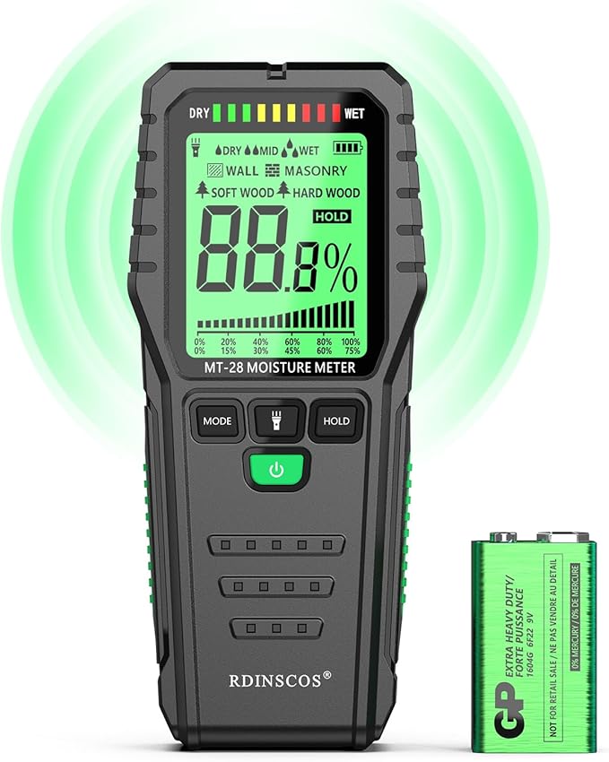 Pinless Moisture Meter for Walls, Wood, Drywall – Non-Invasive Moisture Detector with Deep Scan, Digital LCD Display – Wall Moisture Tester for Water Damage, Home Inspections, Renovation