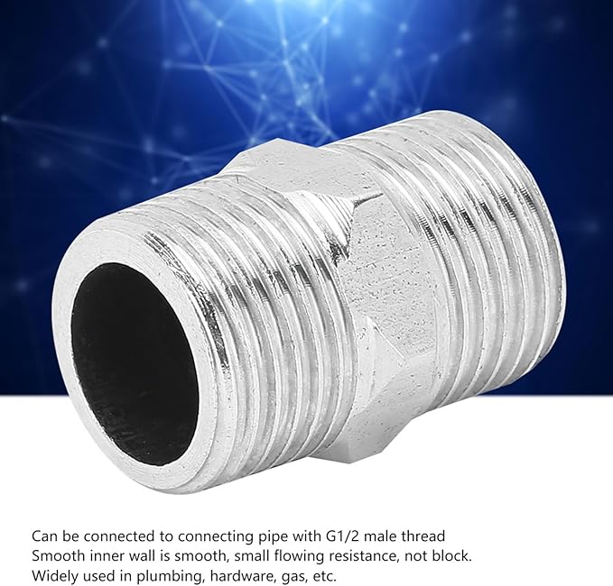 5Pcs 1/2in Male Hex Nipple Pipe Fittings, Stainless Steel 1/2 inch Male Threaded Pipe Fittings Equal Nipples Connectors