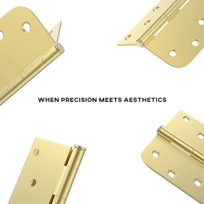 goldenwarm Pack of 3 4in Door Hinges Brushed Brass Gold Door Hinges Butt Hinges with Square & Round Corners, Interior Door Hardware