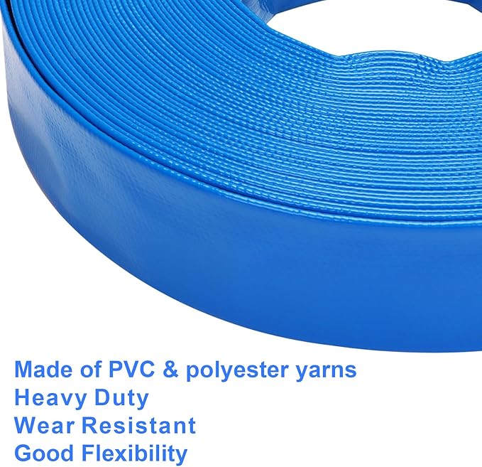Lay-Flat Pool Backwash Hose - 1.5" x 100Ft Reinforced Heavy Duty PVC Discharge Hose Weather-Proof Vinyl Pool Drain Hose for Water Transfer with 2 clamps