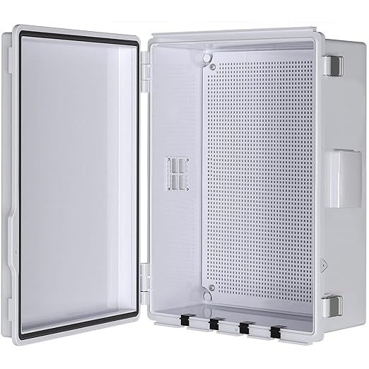 ABS Electrical Junction Box, Ventilated Design, Cable Grommets, IP65 Waterproof Enclosure, Indoor/Outdoor Use with Mounting Panel. (Grey Cover, 15.5"x11.5"x6.2")