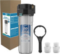 Whole House Water Filter Housing, Fit 10"x2.5" Sediment etc Filters for Well and City Water, Pre-Filtration System for Home, 1/2" Brass Portand includes a 3/4 inch adapter, R-Type O-Ring, Bracketless