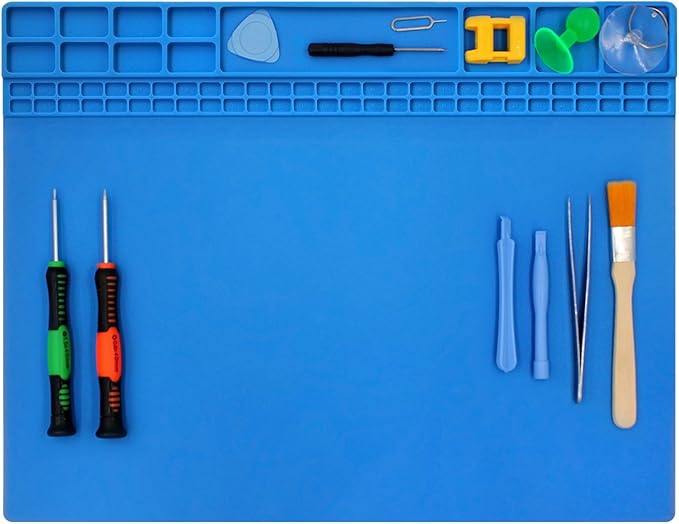 Handook Soldering Mat Silicone Repair Mat Heat Resistant 932°F Workbench Mat for Cellphone, Computer, PCB board Electronic Repair Mat for Soldering Station Iron Gun with Size 16 x 12 Inch (Blue)