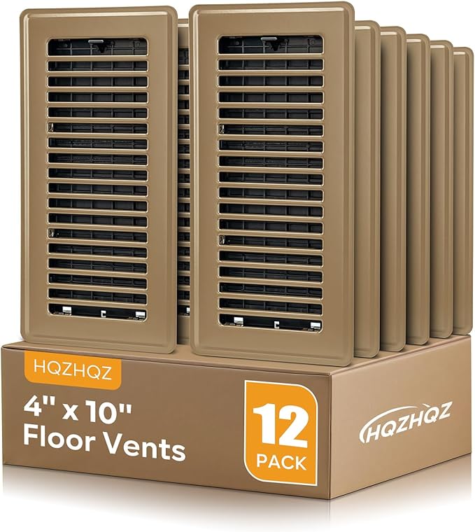 Floor Register 4x10, 12 Pack Brown Floor Vent Covers for Home Floor Heavy Duty Steel Walkable Floor Vents Air Vent Covers for Sidewall and Floor