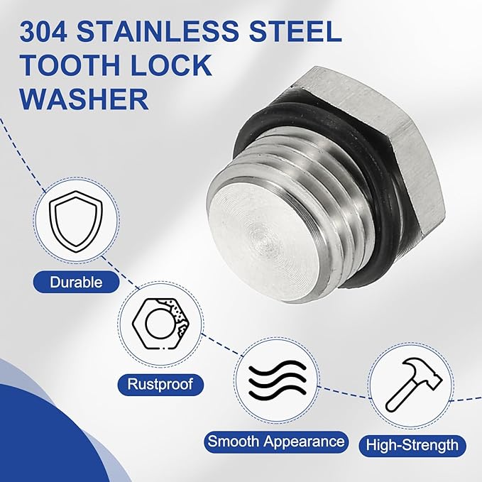 MECCANIXITY BSPP Pipe Plug Fitting, 304 Stainless Steel G1/4 Male Outer Hex Thread for Plumbing Fixed with Sealing Rubber Ring