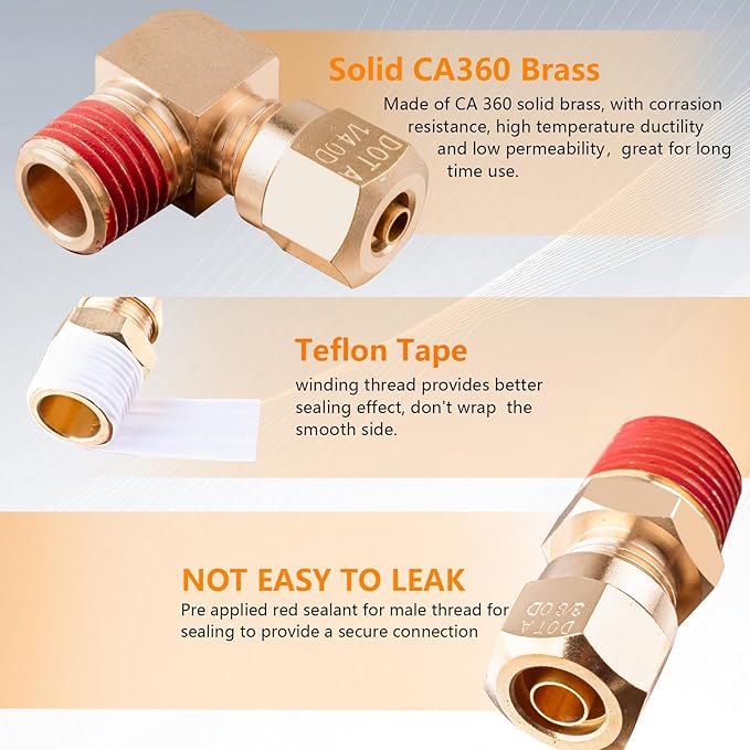 129 PCS Brass DOT Air Line Fittings with 50FT 1/4" DOT Air Line Kit Quick Connect 1/4" 1/8" 3/8" 1/2" NPT Thread Fittings with Pneumatic Tubing Set for Semi Truck Trailer or Industrial Air System