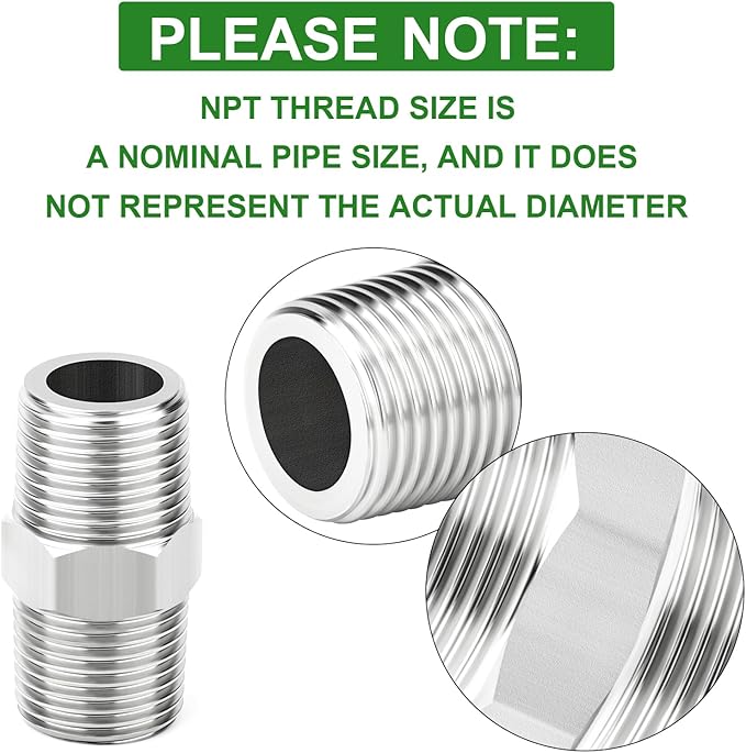 TAISHER 5PCS 304 Stainless Steel New Hex Nipple, 1" NPT Male x 1" NPT Male, Pipe Adapter Fitting