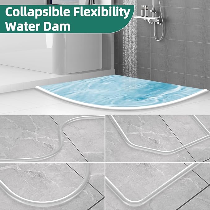Shower Threshold Water Dam Shower Water Guard - 118 Inch Flexible Collapsible Waterproof Adjustable Bathroom Seal Strip, Self-Adhesive Shower Door Bottom Guard for Bathtub, Tile & Floor