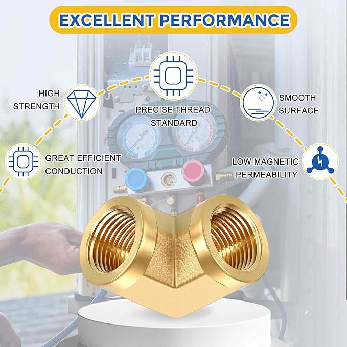 2 Pack Brass Pipe Fittings, 90 Degree 1/2" NPT FeMale to 1/2" NPT FeMale Barstock Street Elbow, Forged Pipe Fitting Connector for Air, Oil, LP