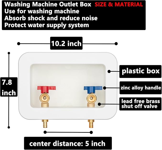 (1 Pack) Lidertik Washing Machine Outlet Box PEX-B with Center Drain, Inlet 1/2 inch PEX-B Crimp Barb F1807 x Outlet 3/4 inch NH Thread LI-XYJH-520-LK