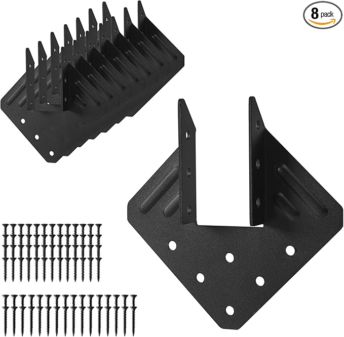 8 Pcs Hurricane Tie,14-Gauge(2mm) Heavy Duty Joist Hangers,Black Powder Coating Roof Brackets Fit 2X Truss to Rafter Connector for Roofing Trusses Wood Timber Connectors with Screws…