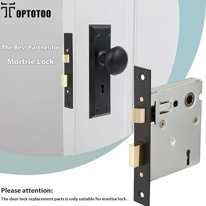 Mortise Lock Set - Interior Door Lock Replacement Kit, Reversible Latch, Skeleton Key, Antique Vintage Style, Matte Black Finish
