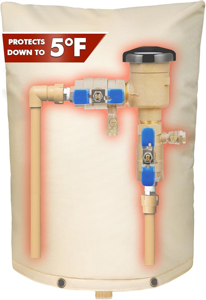 SUNICO Backflow Preventer Insulation Cover (5°F) - 5-Layer Optimal Insulated Design Sprinkler Cover for Outside,22" W X 34" H, Backflow Insulation Cover for Sprinkler Valve ,Winter Freeze Protection
