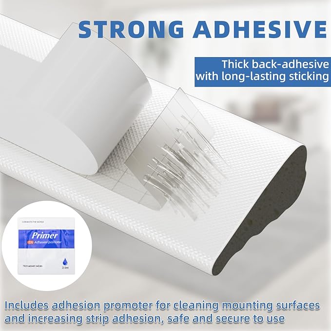196”Wedge Weather Stripping Door Seal Strip for Door Frame,Self-Adhesive Window Insulation for Winter,Dark Foam Gap Filler for Light Noise Blocker,Front Exterior Door Side Draft Stopper,White