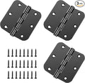 3.5 Inch Ball Bearing Door Hinges, 3-Pack Matte Black Heavy Duty Stainless Steel, 5/8" Radius Corner, Non-Removable Pin for Smooth Quiet Operation - Commercial Grade for Interior/Exterior Doors