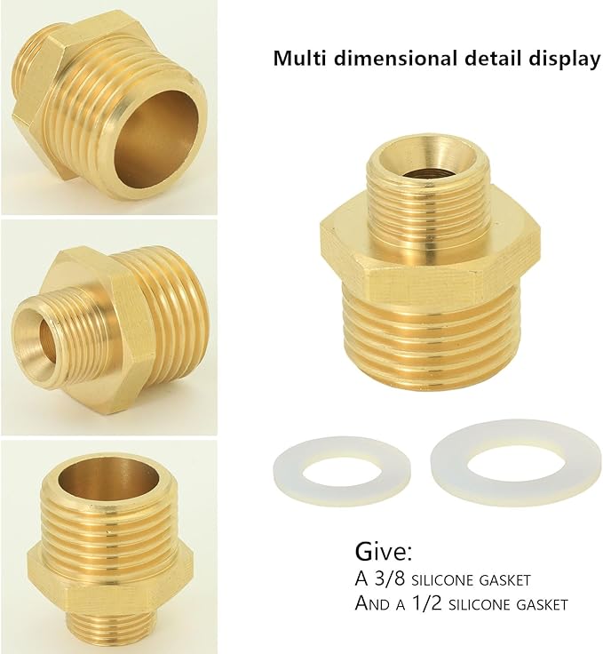 1/2 to 3/8 inch reducer faucet adapter - compressed brass pipe fittings, 3/8 "to 1/2" male water supply pipe adapter for RV kitchen water supply pipes, compatible with 3 water pipe fittings