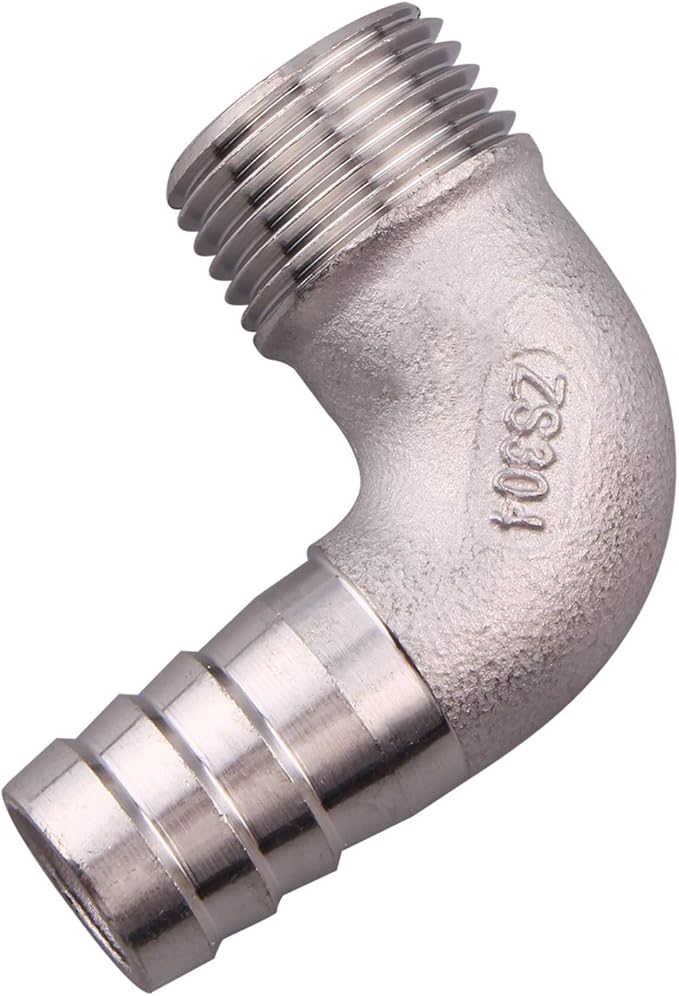 DERNORD 5/8" Hose Barb x 1/2" Male NPT Stainless Steel 90 Degree Elbow- Home Brew Pipe Fitting