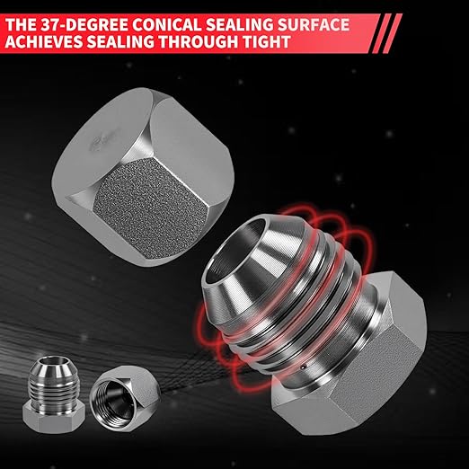 72PCS JIC Cap and Plug Set, 37 Degree Flare Thread Cap & Plug Assortment Set, Capping Off Hydraulic Lines, Carbon Steel, Size 4 6 8 10 12 16