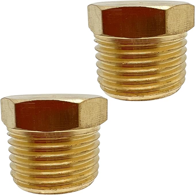 2 Pack Brass Pipe Plug 3/8" NPT Male Outer Hex Head Socket Plug Fitting for Plumbing by CX WONDERLAND