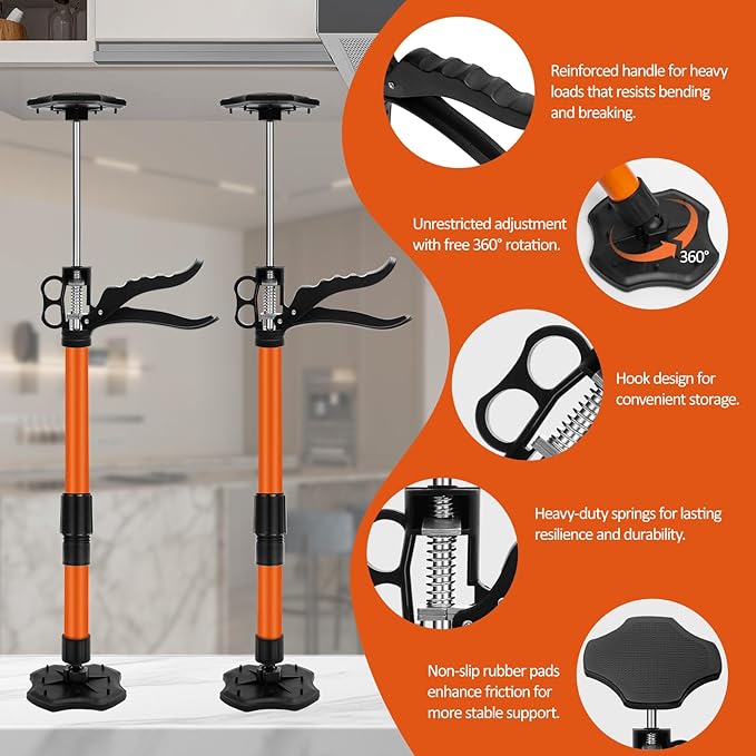 Cabinet Jacks for Installing Cabinets, 13.8-23.6 inches Adjustable Support Pole with 360° Rotation, Third Hand Tool Support System with 88 lbs Capacity for Drywall Jack (2 Pack)