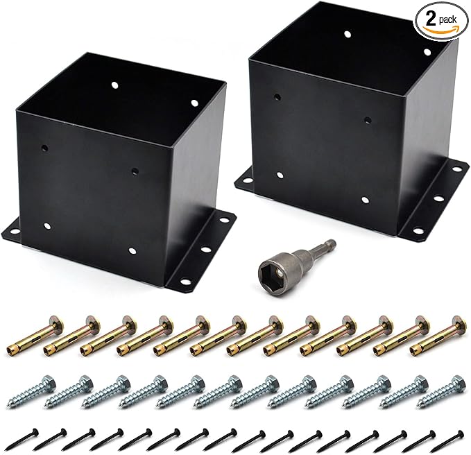 (2 Pack) 6x6 Post Bracket(Acturl 5.6 x5.6) Heavy Duty Adjustable Wood Fence Anchor Base Brackets, for Deck Railing, Deck Post, Pergola Post Brackets