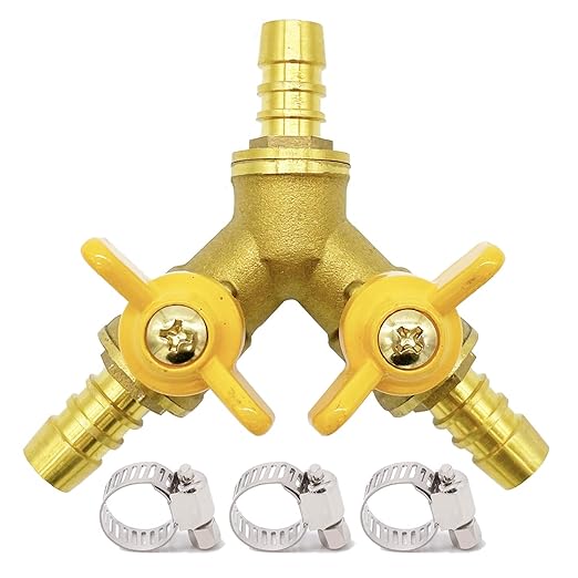 Brass 3 Way Shut-Off Valve, 3/8" Hose Barb 2 Switch Y Shaped Ball Valve Water/Fuel/Air