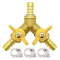 Brass 3 Way Shut-Off Valve, 3/8" Hose Barb 2 Switch Y Shaped Ball Valve Water/Fuel/Air