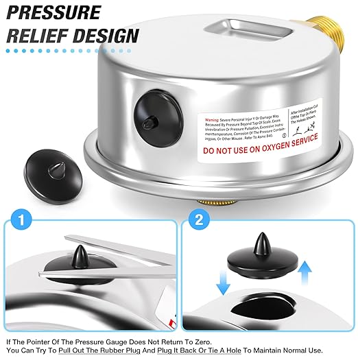 MEANLIN MEASURE 0~10Psi Stainless Steel 1/4" NPT 2.5" FACE DIAL with Reset Pointer Liquid Filled Pressure Gauge WOG Water Oil Air, Lower Mount, with Brass Hex Bushing