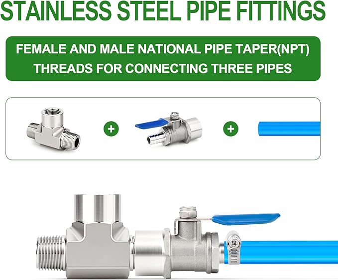TAISHER 1PCS Forging of 304 Stainless Steel Tee Pipe Fittings, 1/2" NPT Male x 1/2" NPT Female x 1/2" NPT Male Pipe Fittings, Female Branch Tee