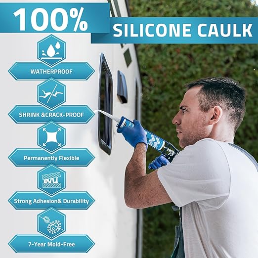 PAULINN Silicone Sealant Black, 100% Silicone Caulk Waterproof for RV, Kitchen, Bath, General Use, Window, Door, Glass, Marine, 10.2 Oz, 1 Pack