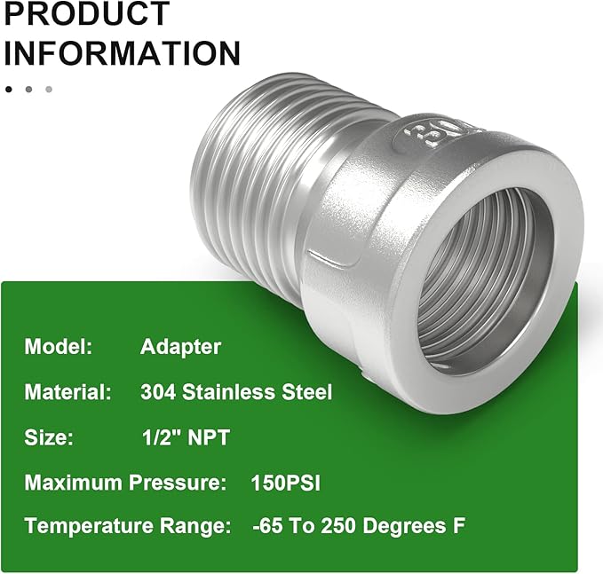 TAISHER 10PCS 304 Stainless Steel Pipe Fitting, Reducer Adapter, 1/2" Male NPTx 1/2" Female NPT