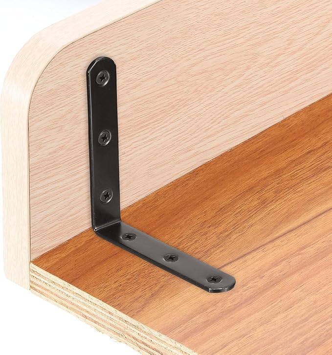 8Pcs Black L Brackets 5x5 Inch - Heavy Duty Corner Shelf Brackets for Wood Bookshelves, Steel Construction with Screws, Right Angle Brace Support