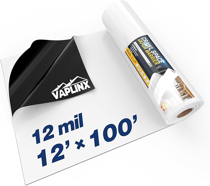 Crawl Space Vapor Barrier - 12 Mil Vapor Barrier - (12' x 100'), Tear Resistant, Heavy Duty Vapor Barrier Plastic, Drop Cloth Moisture Barrier Plastic Sheeting Covering for Crawlspace Encapsulation