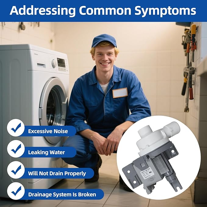 W10581874 Washing Machine Drain Pump Compatible with Maytag Kenmore Whirlpool Washing Machine Brand Can Directly Replace W10581874, 3449735, AP5949627, AP6023189, EAP10056668. 120V 60Hz 1.25A