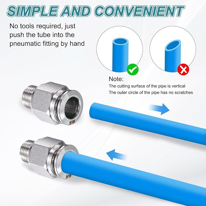 HARFINGTON Push to Connect Fittings 1/2" Tube OD x 3/8" NPT Thread Male Straight Union Fittings 304 Stainless Steel Quick Connect Pneumatic Accessories for Trailers Air Brake System