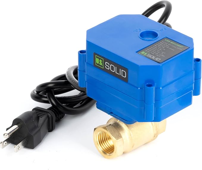 U.S. Solid 1/2" NPT Motorized Ball Valve with US Plug 110VAC Brass Electrical Ball Valve,Auto Return, Normally Closed, IP65