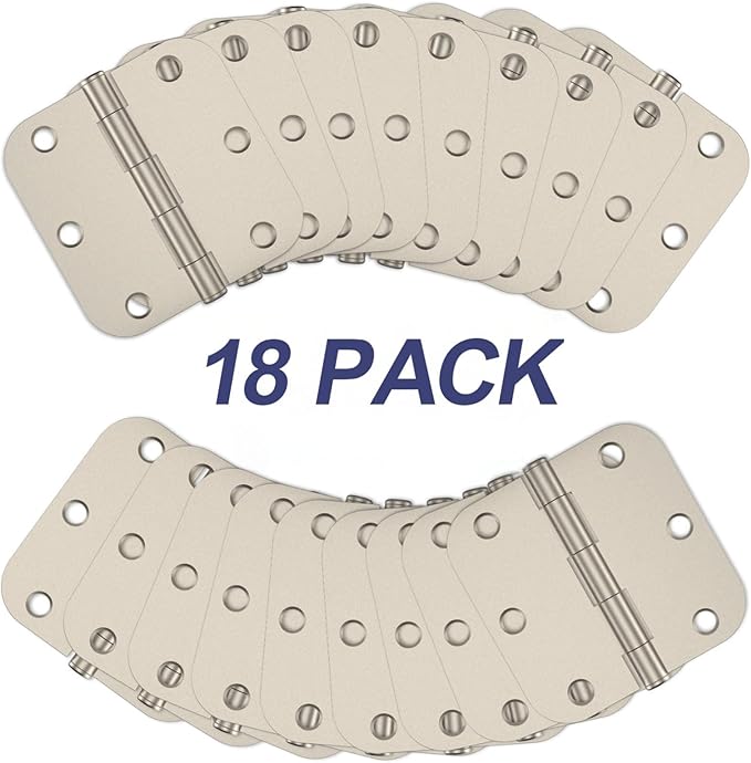 18 Pack Rounded Satin Nickel Door Hinges, 3.5 x 3.5 Inch Hinges with 5/8" Radius Corners, Durable and No Squeak Hinges, for Home Interior, Exterior Doors and Commercial Use