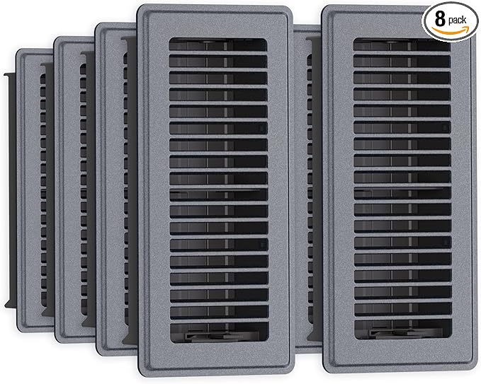 Floor Register 4 x 10-8 Pack Dark Gray Floor Vents, Heavy - Duty Steel Adjustable Airflow Floor Vent Covers, Rust - Resistant Vent Cover are Suitable for Living Room, Bedroom and Bathroom
